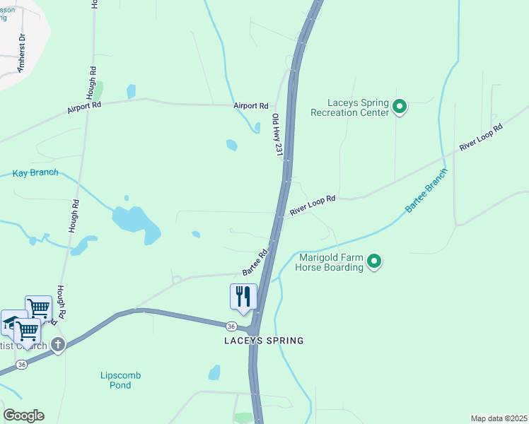 map of restaurants, bars, coffee shops, grocery stores, and more near 1455 Heart of Dixie Highway in Laceys Spring
