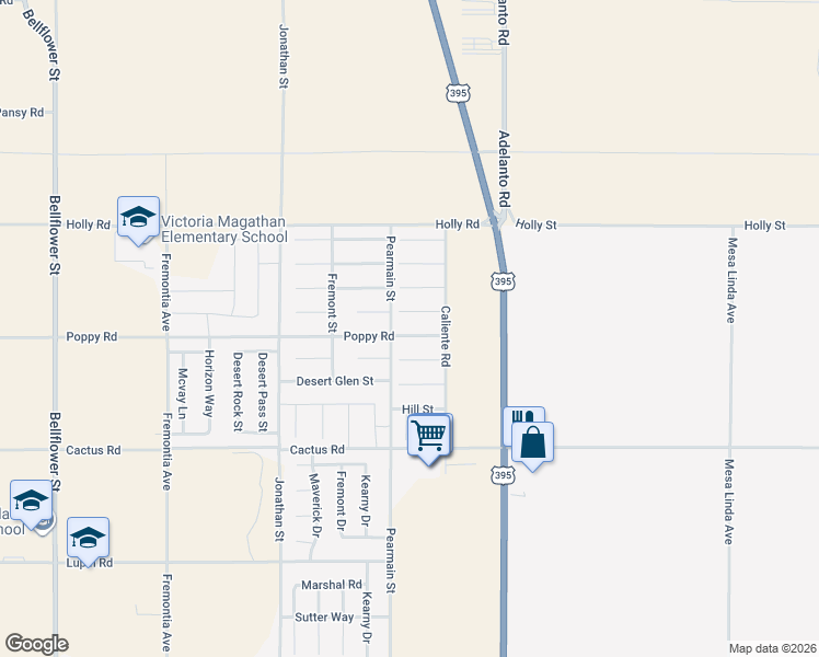 map of restaurants, bars, coffee shops, grocery stores, and more near 11906 Spring Hill Court in Adelanto