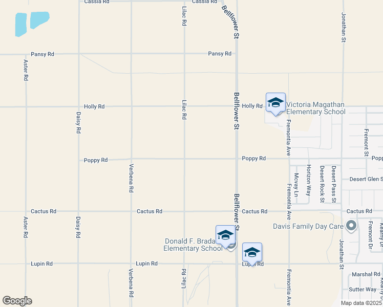 map of restaurants, bars, coffee shops, grocery stores, and more near 11150 Poppy Road in Adelanto