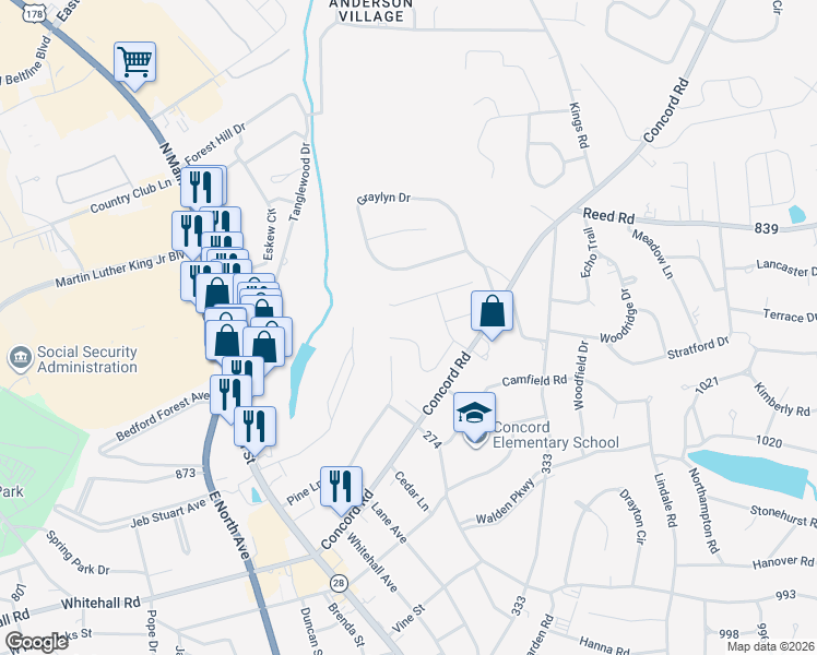 map of restaurants, bars, coffee shops, grocery stores, and more near 148 Cayman Way in Anderson