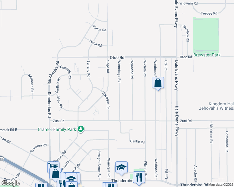map of restaurants, bars, coffee shops, grocery stores, and more near 15870 Winnebago Road in Apple Valley