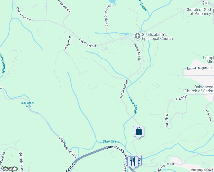 map of restaurants, bars, coffee shops, grocery stores, and more near 120 Bear Ridge Road in Dahlonega