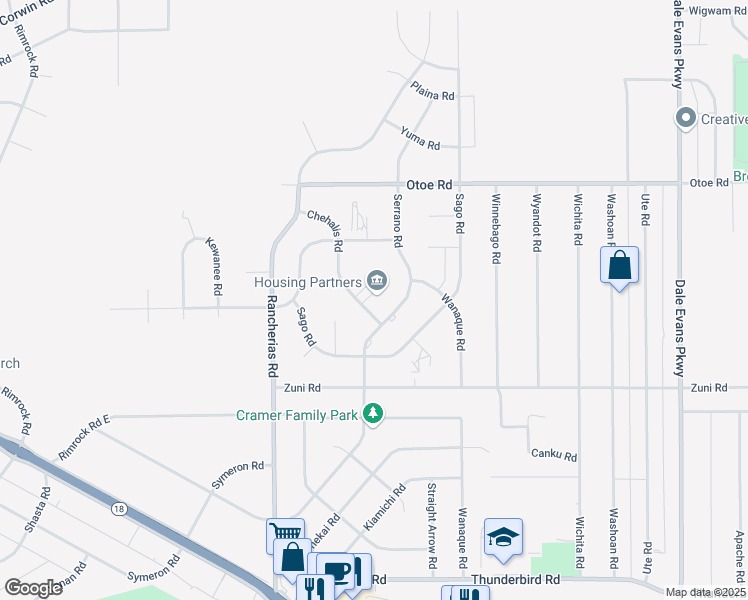 map of restaurants, bars, coffee shops, grocery stores, and more near 15864 Chehalis Road in Apple Valley