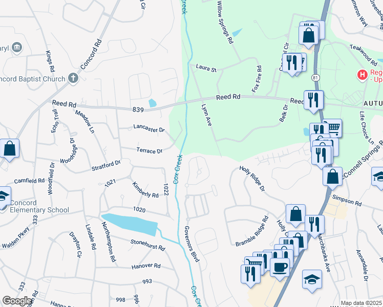 map of restaurants, bars, coffee shops, grocery stores, and more near 311 Avenue of Oaks in Anderson