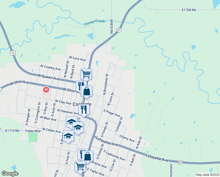 map of restaurants, bars, coffee shops, grocery stores, and more near 205 East Ewing Avenue in Coalgate