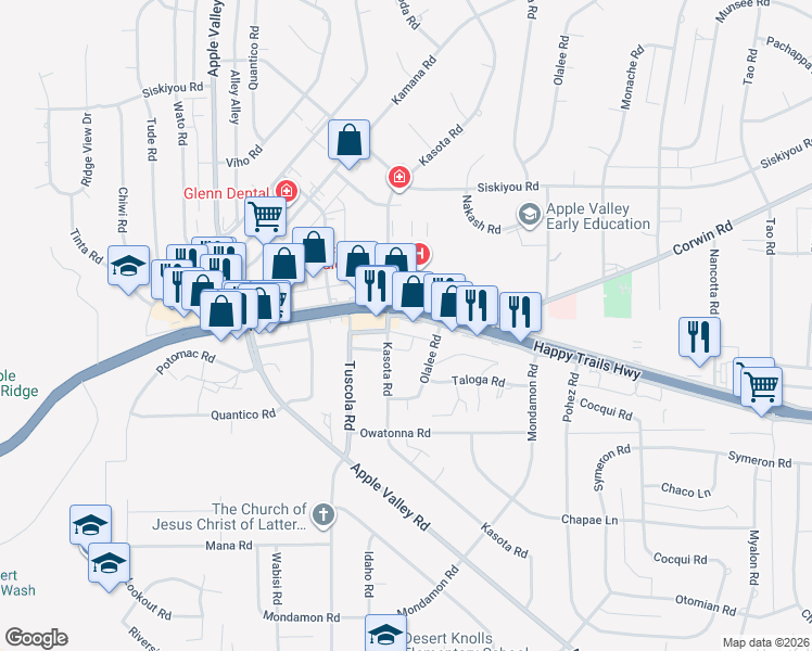 map of restaurants, bars, coffee shops, grocery stores, and more near 18231 California 18 in Apple Valley