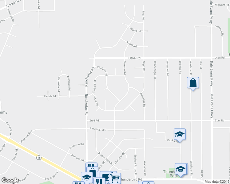 map of restaurants, bars, coffee shops, grocery stores, and more near 15876 Chehalis Road in Apple Valley
