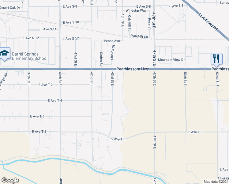 map of restaurants, bars, coffee shops, grocery stores, and more near 36232 43rd Street East in Palmdale