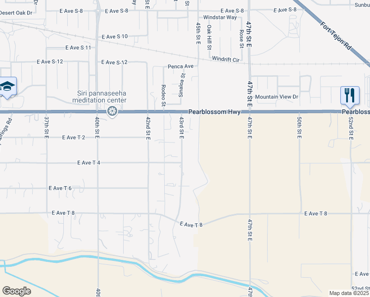 map of restaurants, bars, coffee shops, grocery stores, and more near 36232 43rd Street East in Palmdale