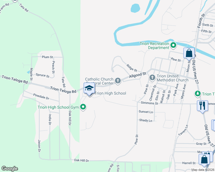 map of restaurants, bars, coffee shops, grocery stores, and more near 455-777 Allgood Street in Trion