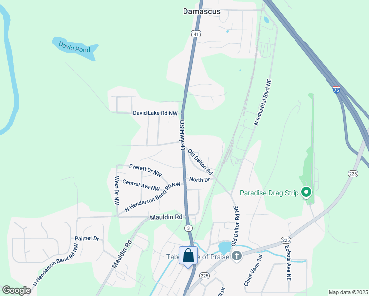 map of restaurants, bars, coffee shops, grocery stores, and more near Old Dalton Road in Calhoun