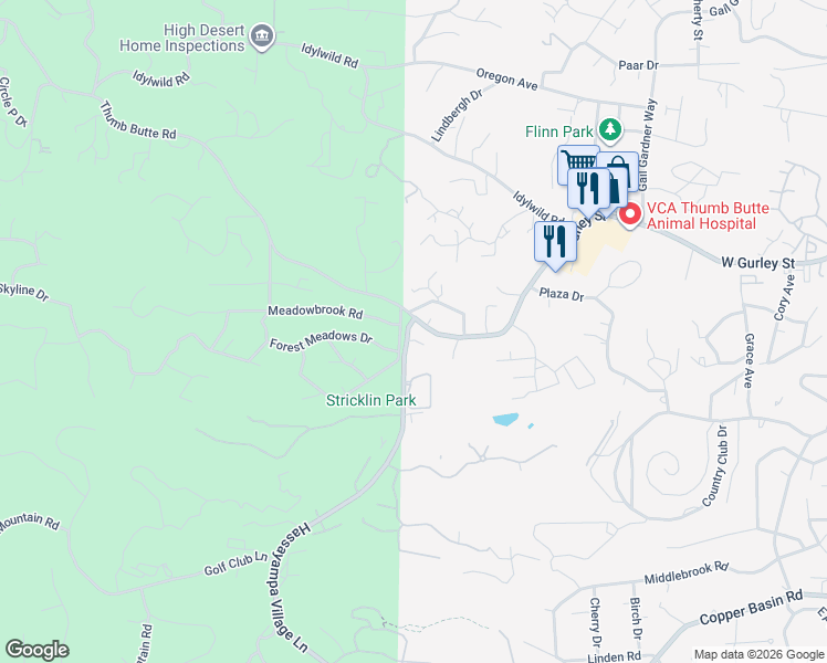 map of restaurants, bars, coffee shops, grocery stores, and more near 1706 Meadowbrook Road in Prescott