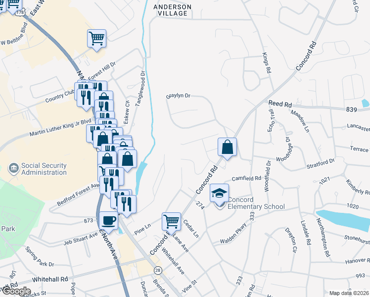 map of restaurants, bars, coffee shops, grocery stores, and more near 148 Cayman Way in Anderson