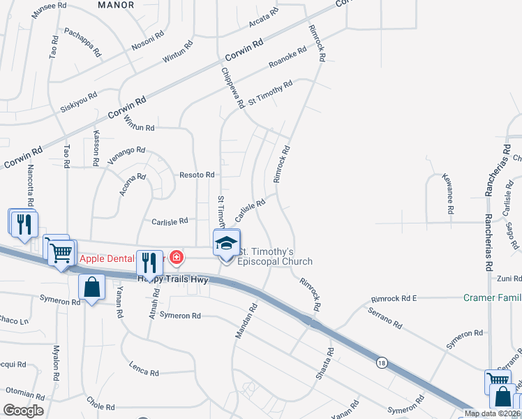 map of restaurants, bars, coffee shops, grocery stores, and more near 15895 Mandan Road in Apple Valley