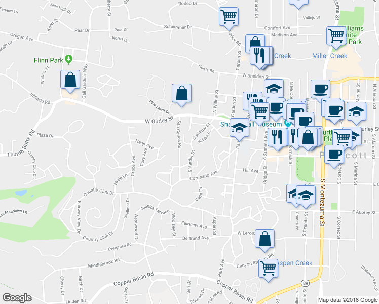 map of restaurants, bars, coffee shops, grocery stores, and more near 810 Heritage Circle in Prescott