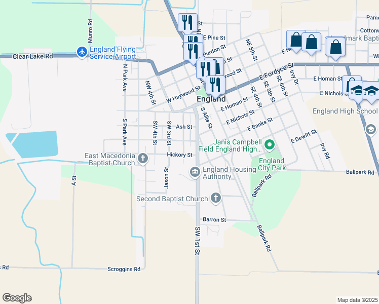 map of restaurants, bars, coffee shops, grocery stores, and more near 120 Hickory Street in England