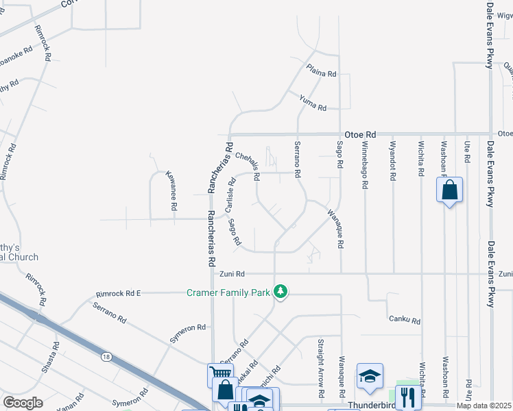 map of restaurants, bars, coffee shops, grocery stores, and more near 15908 Chehalis Court in Apple Valley