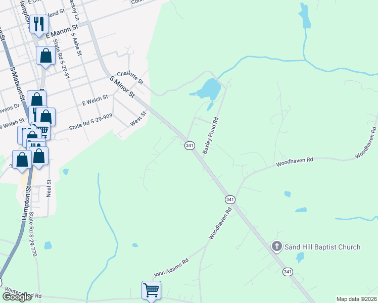 map of restaurants, bars, coffee shops, grocery stores, and more near 6620 South Carolina 341 in Kershaw