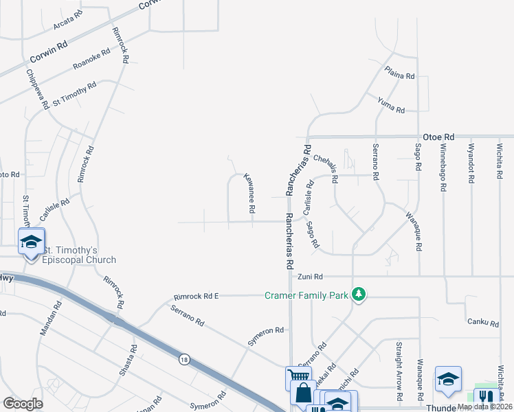 map of restaurants, bars, coffee shops, grocery stores, and more near 15783 Kewanee Road in Apple Valley