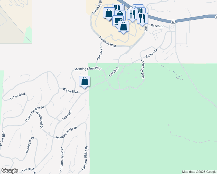 map of restaurants, bars, coffee shops, grocery stores, and more near 3158 Swanlake Circle in Prescott