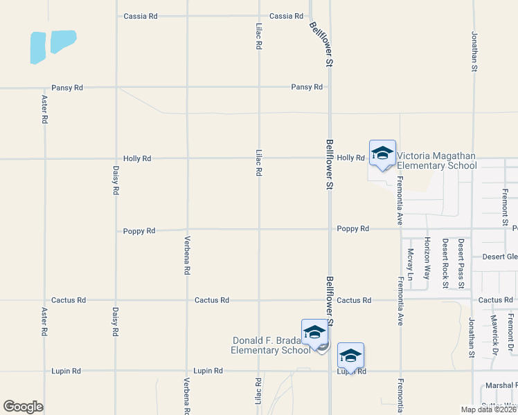 map of restaurants, bars, coffee shops, grocery stores, and more near 15961 Lilac Road in Adelanto
