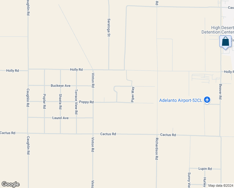 map of restaurants, bars, coffee shops, grocery stores, and more near Piper Way in Adelanto