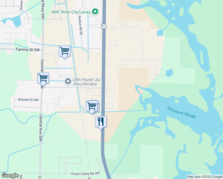 map of restaurants, bars, coffee shops, grocery stores, and more near 3526 U.S. 31 in Decatur