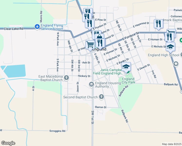 map of restaurants, bars, coffee shops, grocery stores, and more near 120 Hickory Street in England