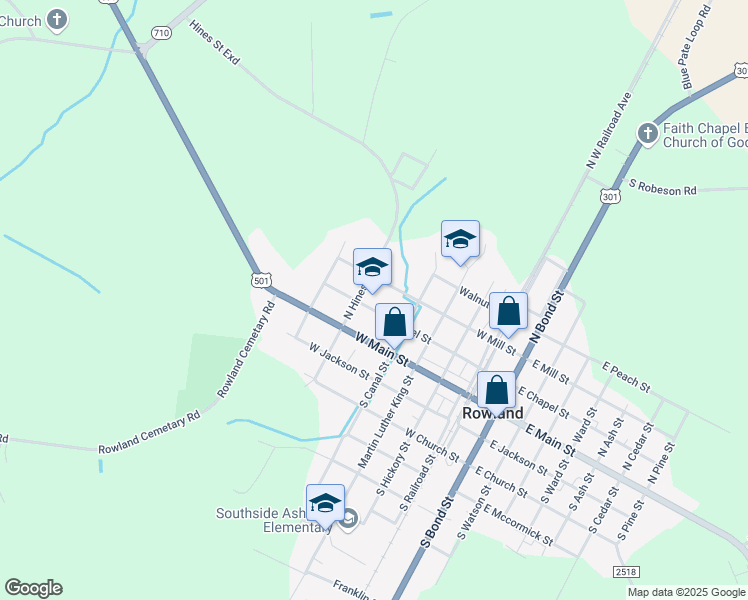 map of restaurants, bars, coffee shops, grocery stores, and more near 408 West Chapel Street in Rowland