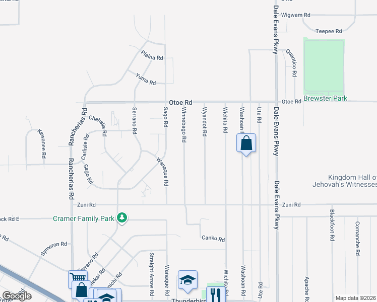 map of restaurants, bars, coffee shops, grocery stores, and more near 15905 Winnebago Road in Apple Valley