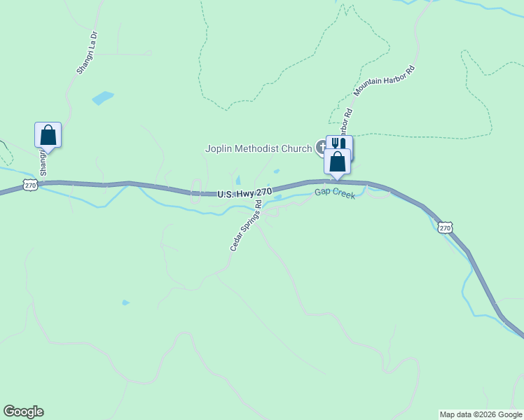 map of restaurants, bars, coffee shops, grocery stores, and more near 19 Cedar Springs Road in Mount Ida