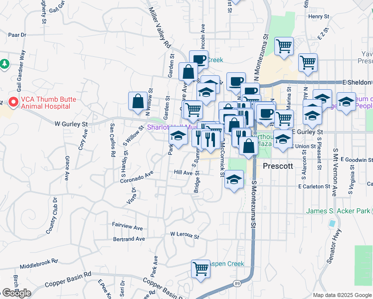 map of restaurants, bars, coffee shops, grocery stores, and more near 522 Coronado Avenue in Prescott