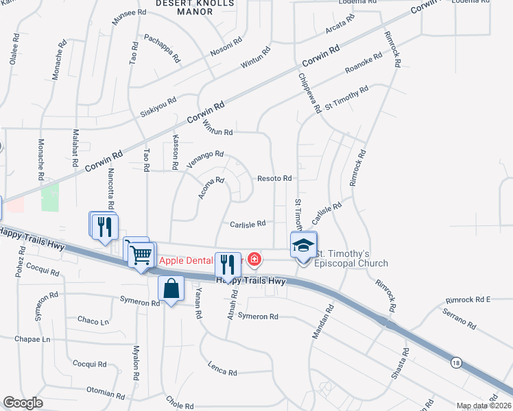 map of restaurants, bars, coffee shops, grocery stores, and more near 16062 Venango Road in Apple Valley