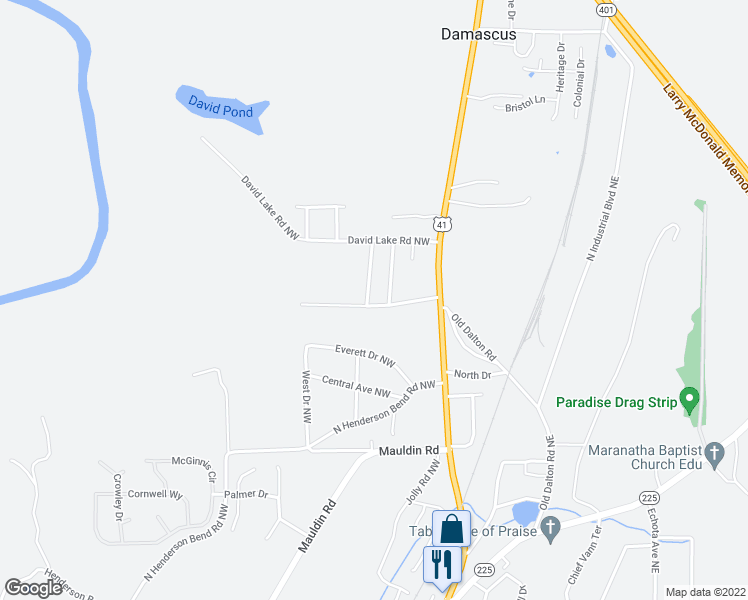 map of restaurants, bars, coffee shops, grocery stores, and more near 181 Woodland Circle Northwest in Calhoun