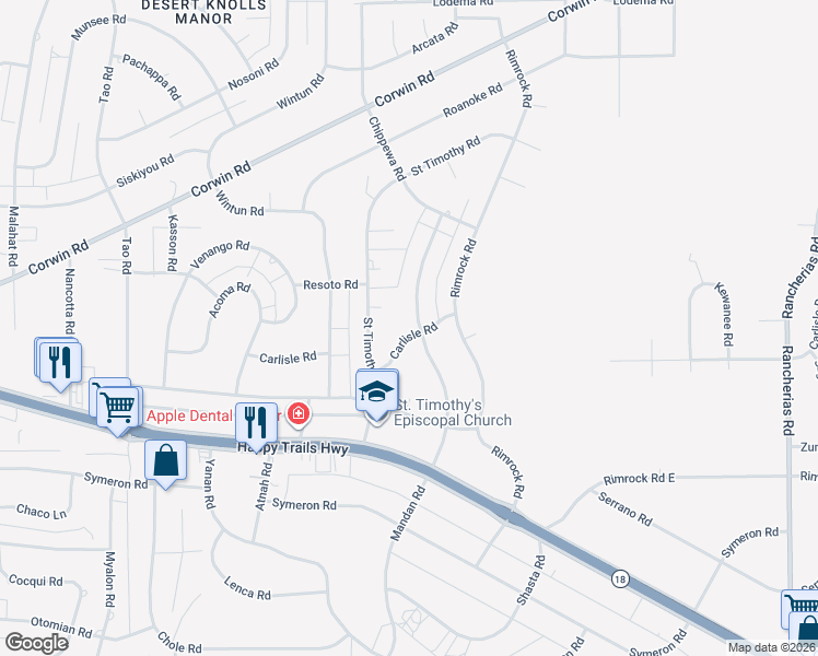 map of restaurants, bars, coffee shops, grocery stores, and more near 15895 Mandan Road in Apple Valley