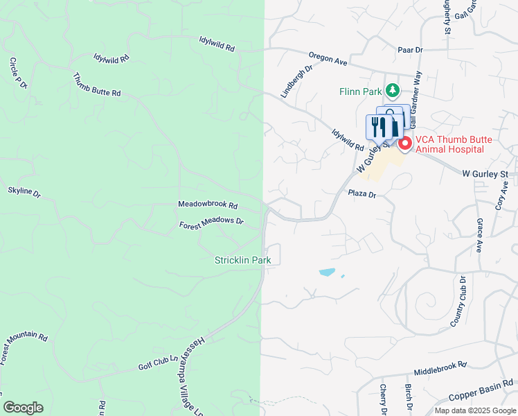 map of restaurants, bars, coffee shops, grocery stores, and more near 1706 Meadowbrook Road in Prescott