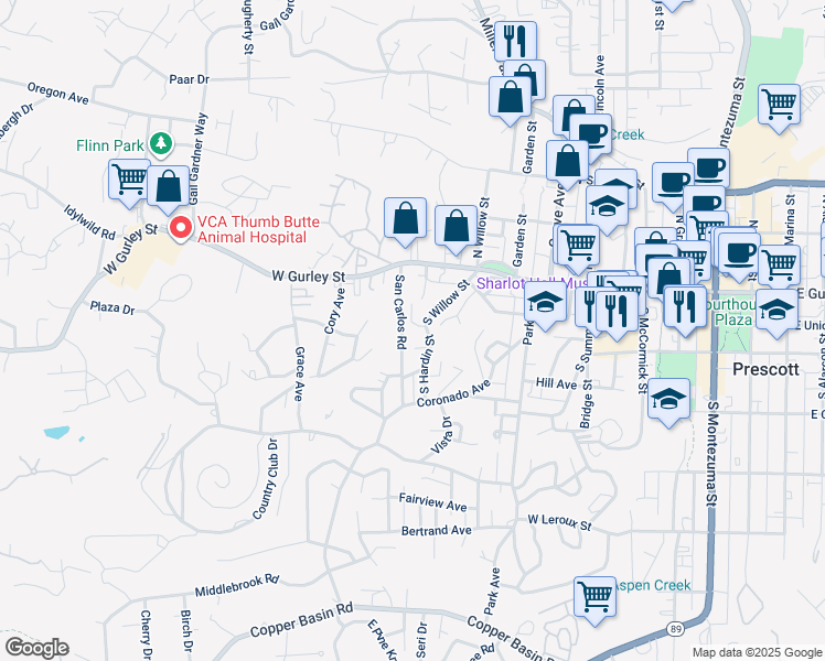 map of restaurants, bars, coffee shops, grocery stores, and more near 811 Patrick Lane in Prescott