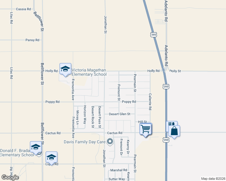 map of restaurants, bars, coffee shops, grocery stores, and more near 11739 Galewood Street in Adelanto