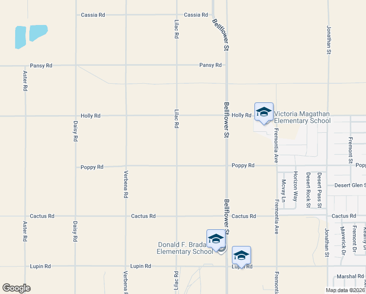 map of restaurants, bars, coffee shops, grocery stores, and more near 15961 Lilac Road in Adelanto