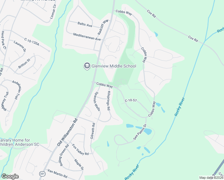 map of restaurants, bars, coffee shops, grocery stores, and more near 104 Kilsprings Road in Anderson