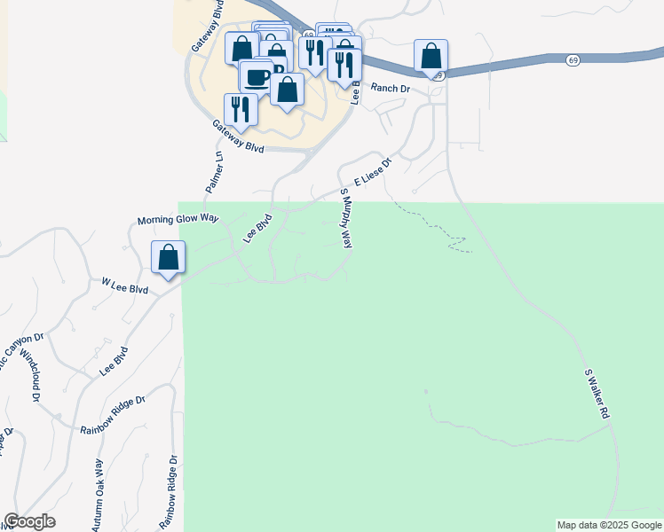map of restaurants, bars, coffee shops, grocery stores, and more near 154 South Murphy Way in Prescott