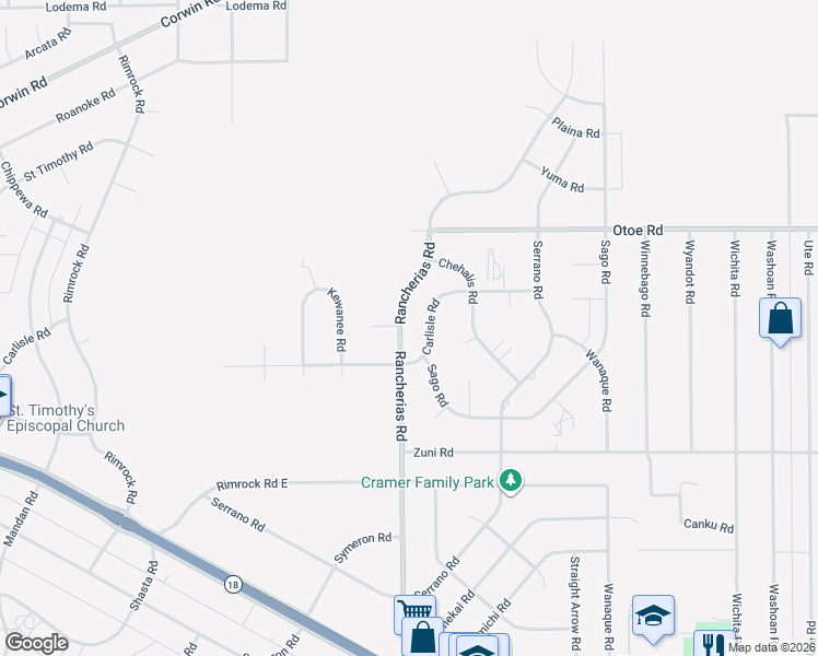 map of restaurants, bars, coffee shops, grocery stores, and more near 20146 Carlisle Road in Apple Valley