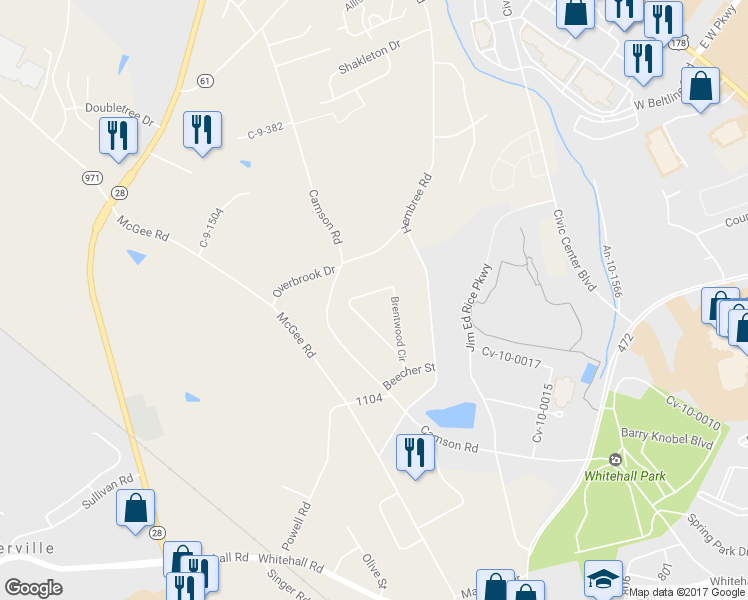 map of restaurants, bars, coffee shops, grocery stores, and more near 205 Brentwood Circle in Anderson