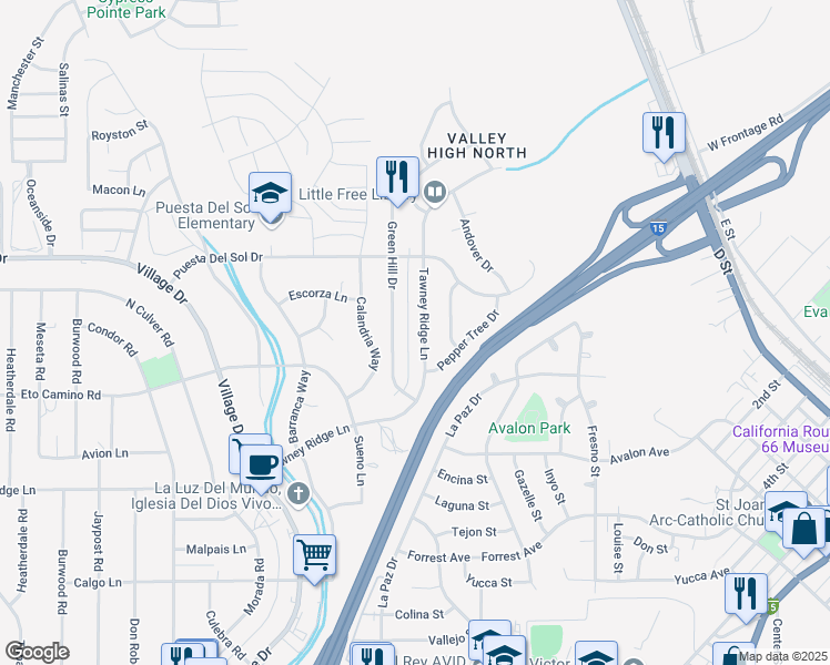 map of restaurants, bars, coffee shops, grocery stores, and more near 15935 Alley Alley in Victorville