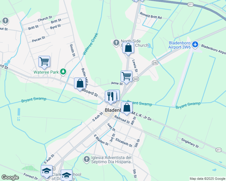 map of restaurants, bars, coffee shops, grocery stores, and more near in Bladenboro