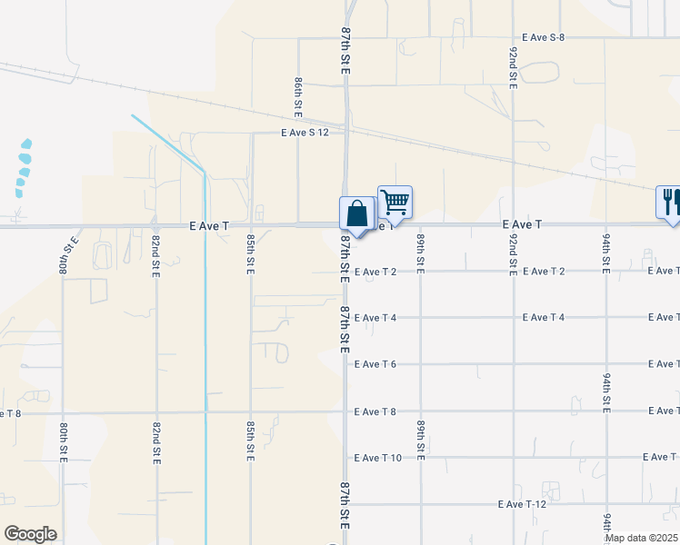 map of restaurants, bars, coffee shops, grocery stores, and more near East Avenue T-2 in Sun Village
