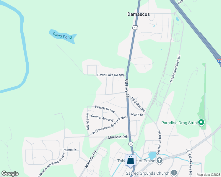 map of restaurants, bars, coffee shops, grocery stores, and more near 181 Woodland Circle Northwest in Calhoun