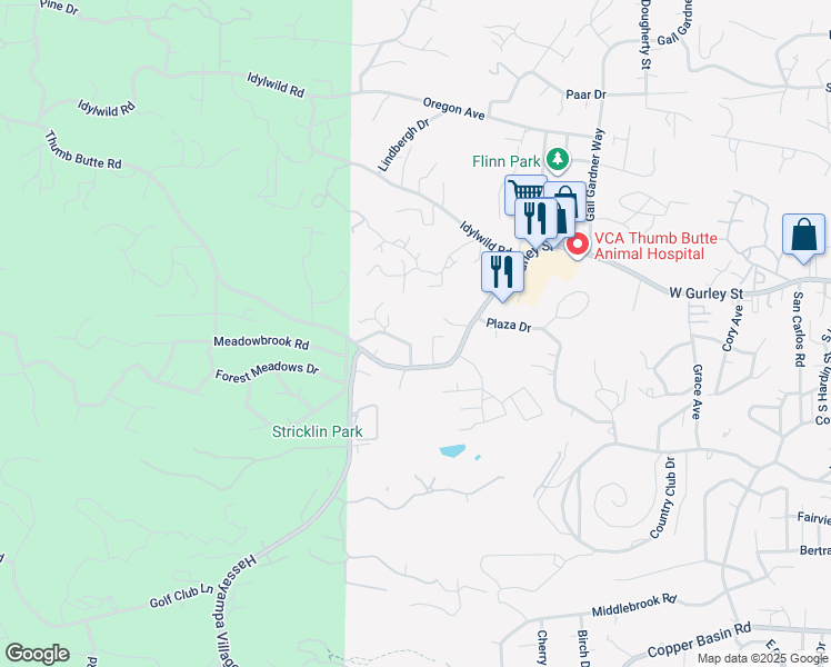 map of restaurants, bars, coffee shops, grocery stores, and more near 207 Sherwood Drive in Prescott