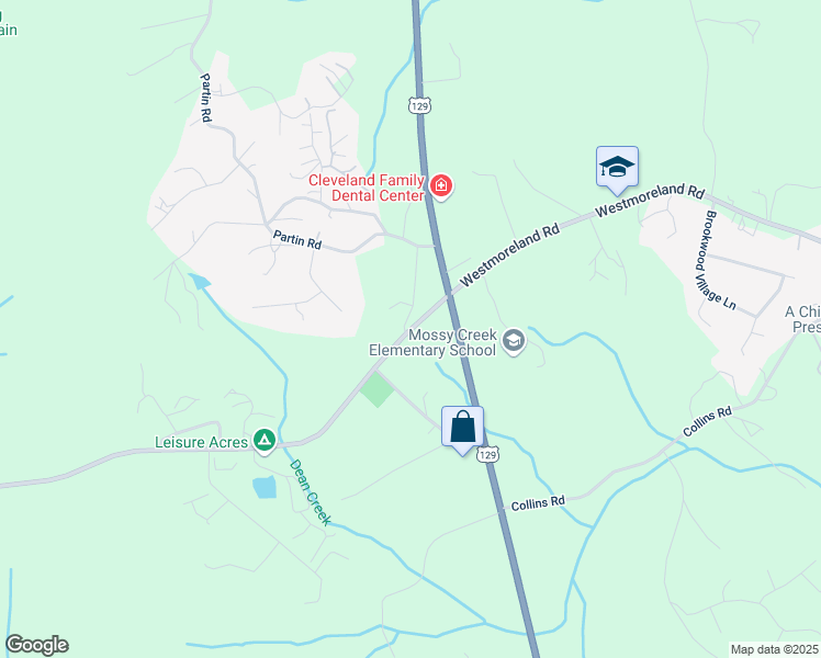 map of restaurants, bars, coffee shops, grocery stores, and more near Westmoreland Road in White County