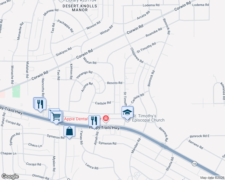 map of restaurants, bars, coffee shops, grocery stores, and more near 15944 Wintun Road in Apple Valley